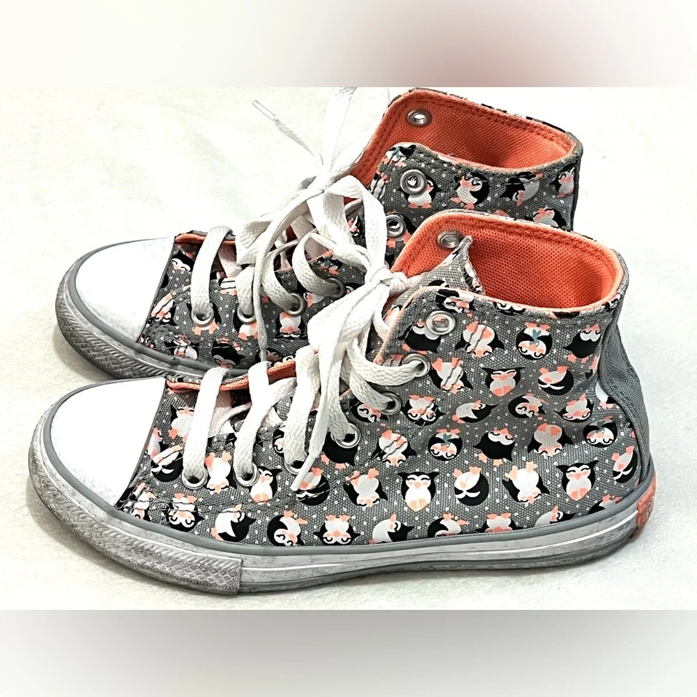 Converse Kids High-Top Sneakers Black, White, and Orange Penguin Tundra Print